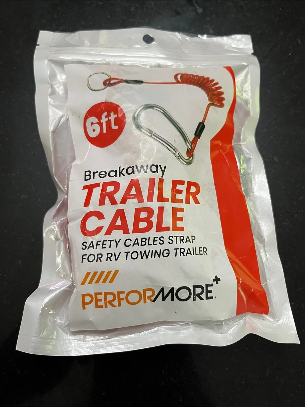 Performore Breakaway Trailer Cable - Orange - 6ft Safety Cable for RV Towing